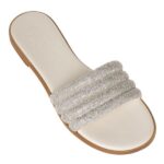 Sante γυναικεία φλατ σανδάλια με στρας 23-320-16 Off white - Image 3