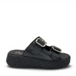 Parex Γυναικεία δερμάτινα flatforms 115 Μαύρο