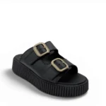 Parex Γυναικεία δερμάτινα flatforms 115 Μαύρο - Image 2