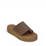 Parex Γυναικεία δερμάτινα flatforms 533 Καφέ - Image 2