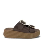 Parex Γυναικεία δερμάτινα flatforms 115 Καφέ