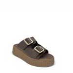 Parex Γυναικεία δερμάτινα flatforms 115 Καφέ - Image 2
