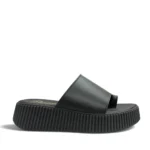 Parex Γυναικεία δερμάτινα flatforms 533 Μαύρο